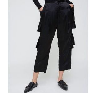 Toga Pulla black satin side detail crop pants